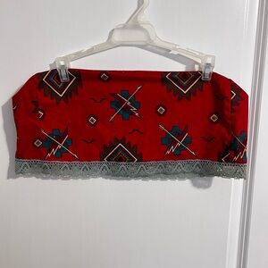 Handmade Red Aztec Print Sewing Machine Cover with Lace Trim